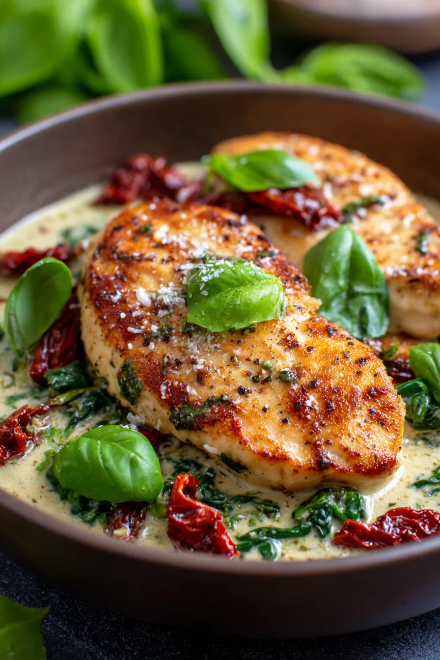 Creamy Pesto Chicken Recipe (Easy Skillet Dinner)-serving-suggestion-garnish