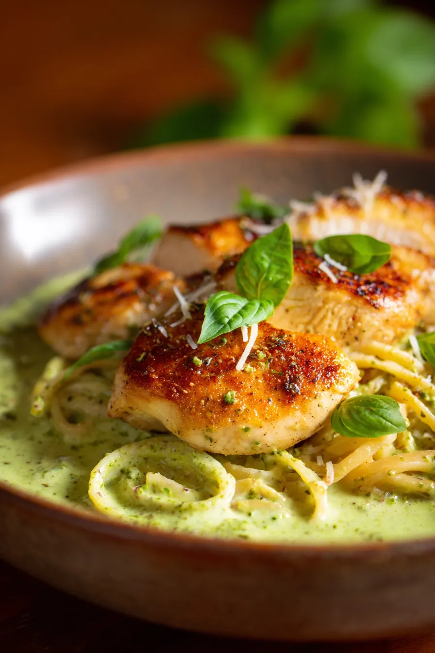 Creamy Pesto Chicken Recipe-sauce-closeup