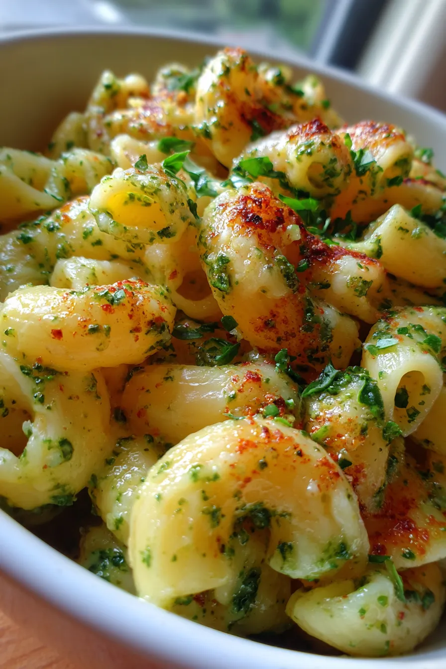 creamy pesto pasta close-up