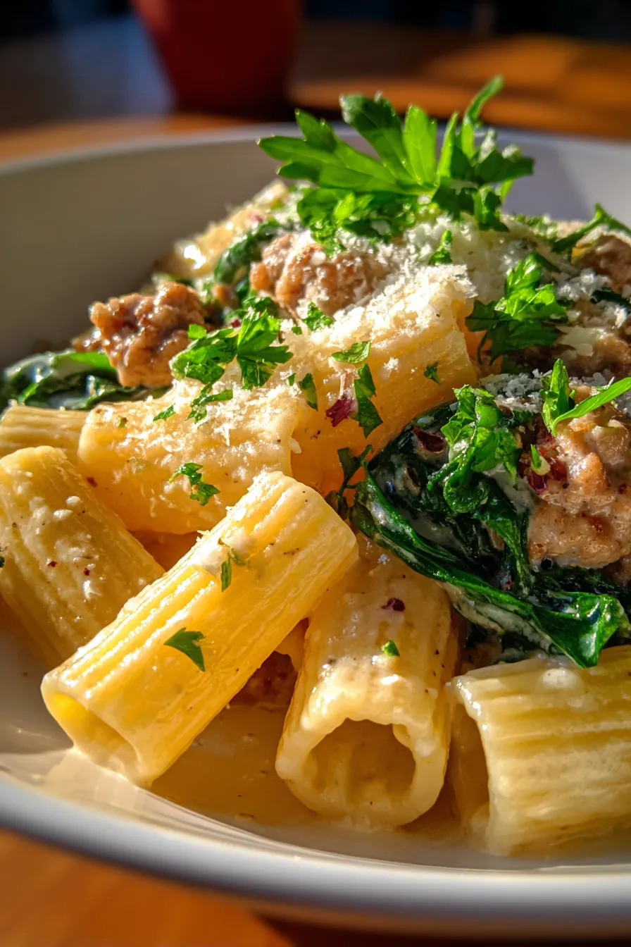 Creamy Sausage Rigatoni with Spinach-ingredients-raw