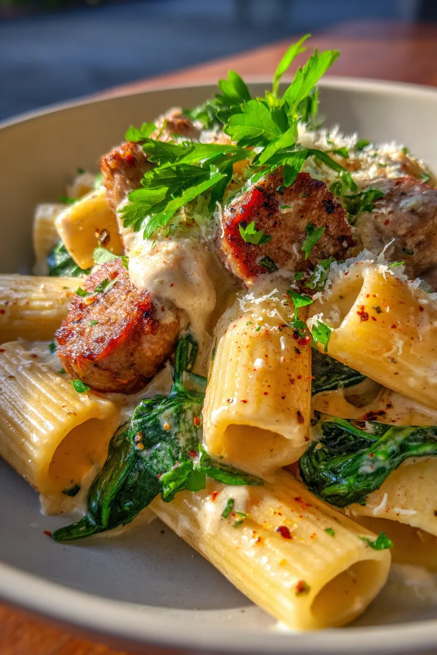 Creamy Sausage Rigatoni with Spinach: One-Pan 30-Min Dinner