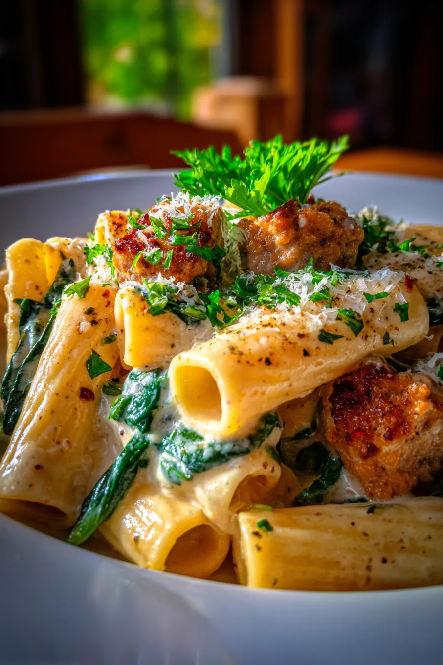 Creamy Sausage Rigatoni with Spinach-texture-closeup