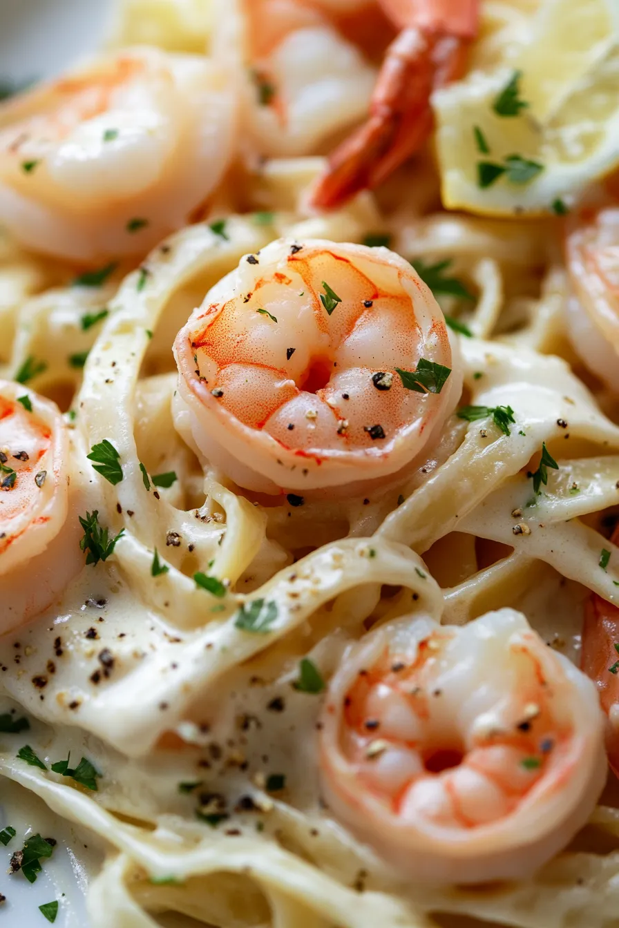 Creamy Shrimp Alfredo with Fresh Lemon Zest-overhead-sauce