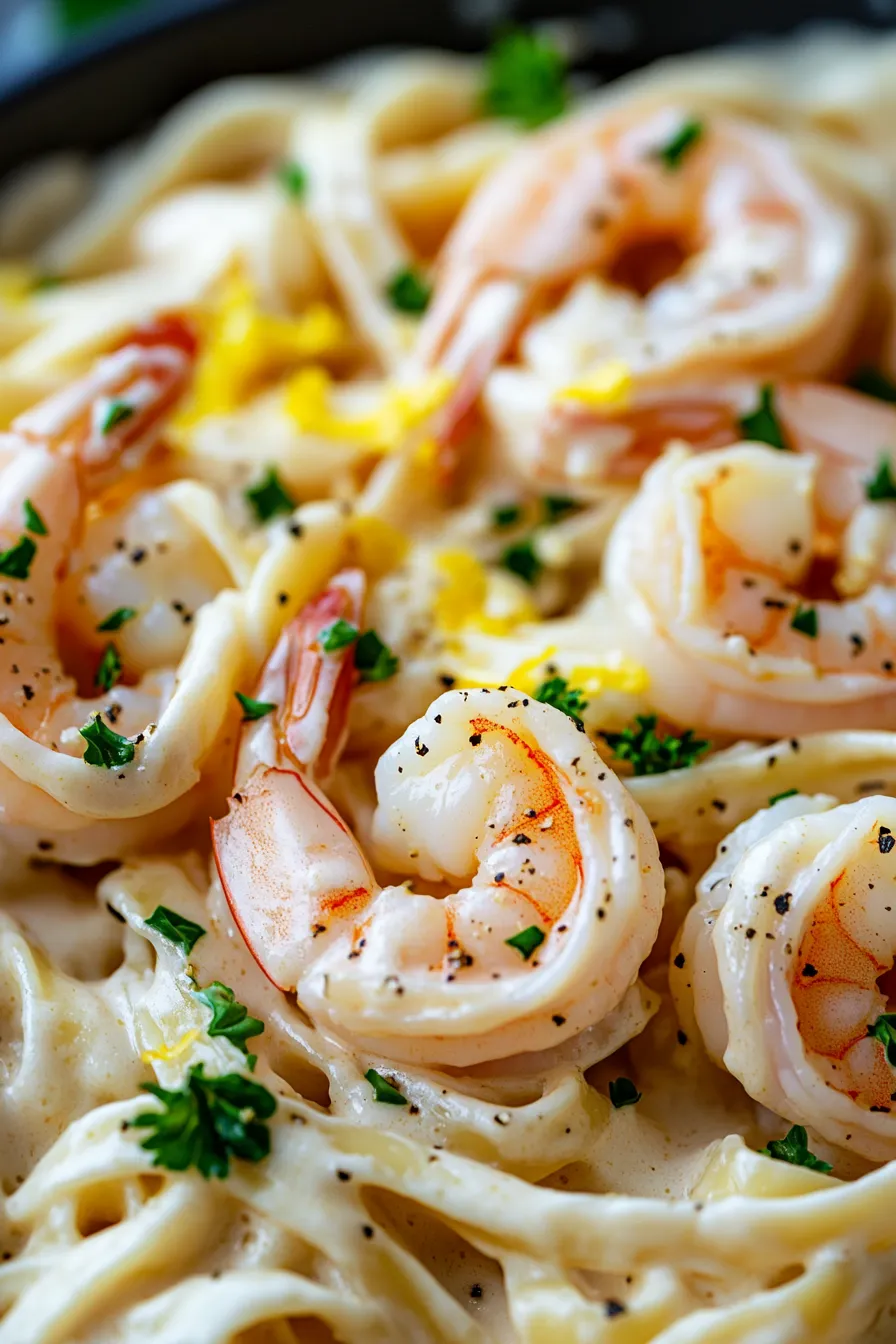 Creamy Shrimp Alfredo with Fresh Lemon Zest-texture-closeup