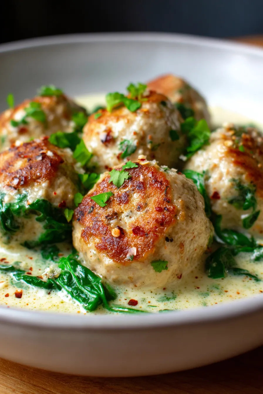 Creamy Spinach Turkey Meatballs for Easy Meal Prep-closeup-sauce