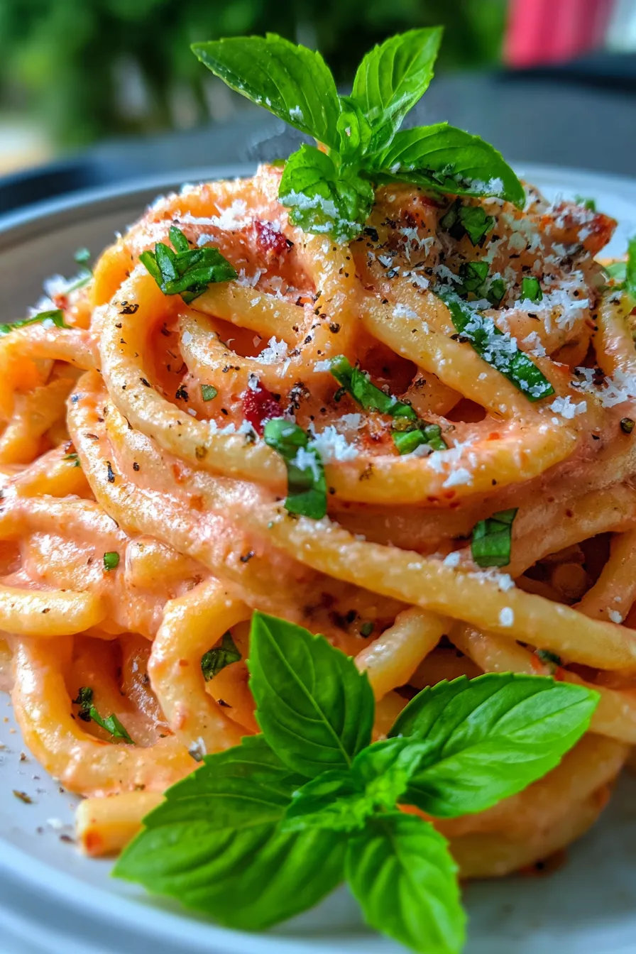 Creamy Tomato Alfredo (Rosé Style) sauce texture close-up, luscious