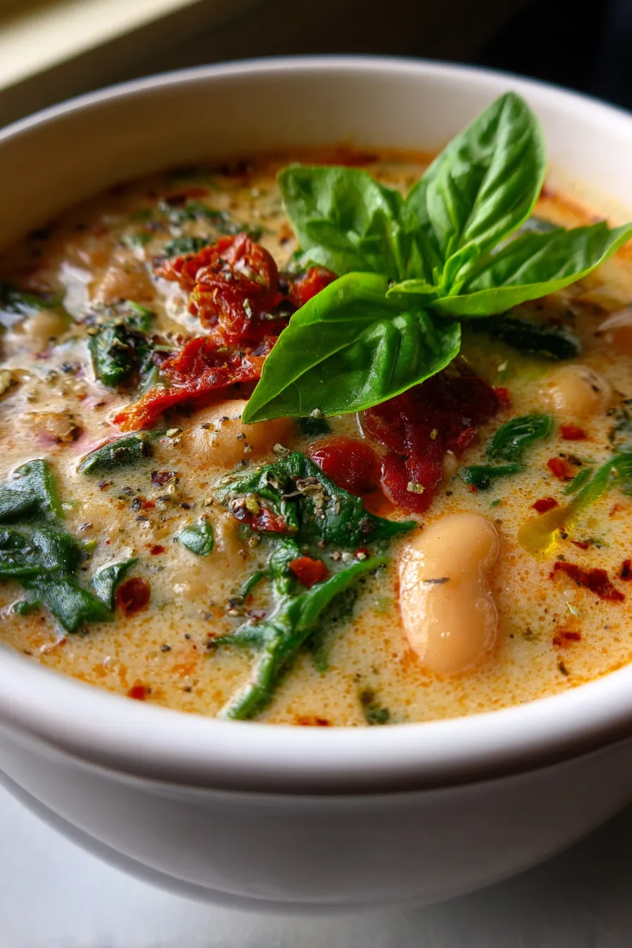 Creamy Tuscan White Bean Soup (One-Pot Comfort Meal)-texture-closeup