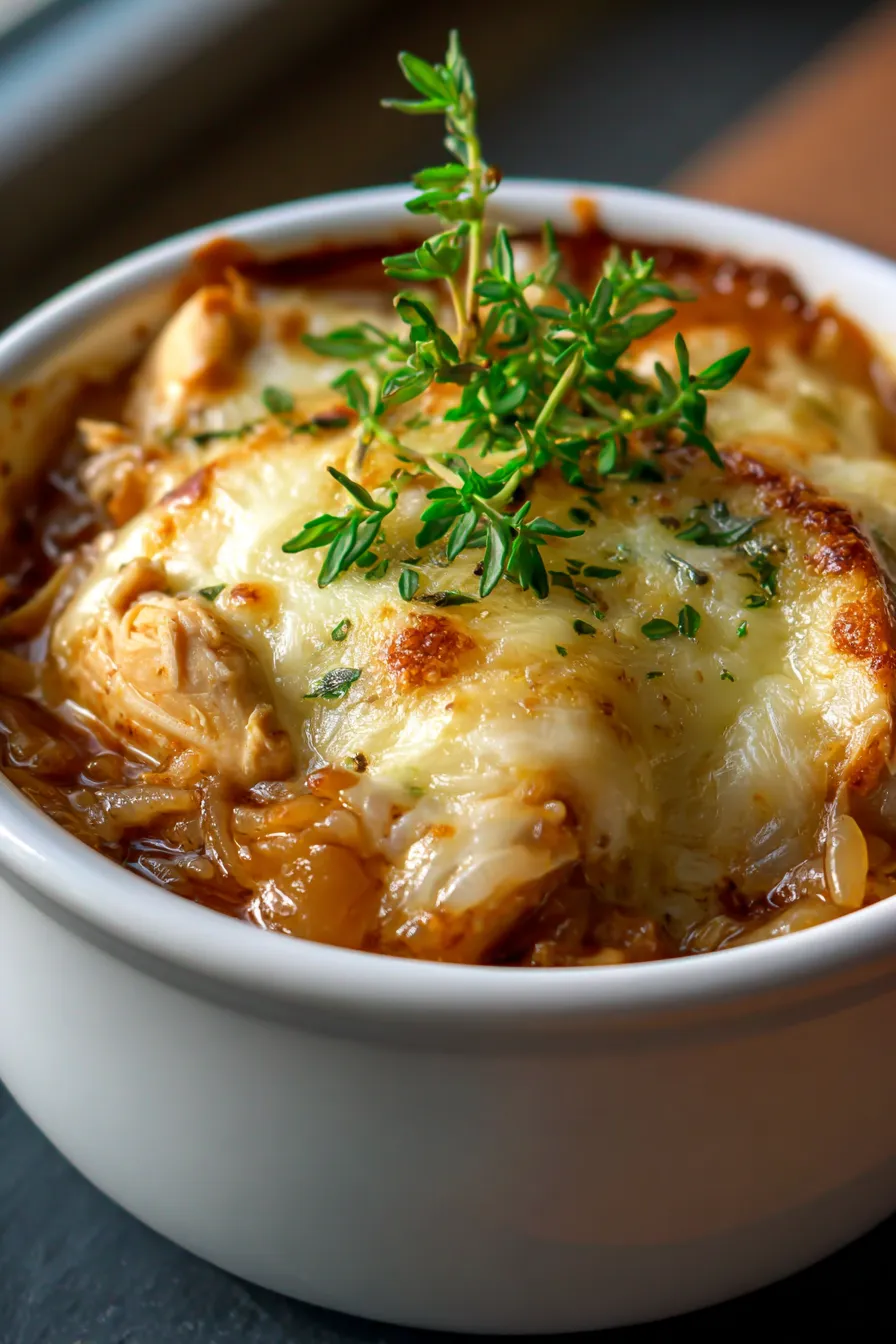 Crockpot French Onion Chicken with Orzo Casserole-hearty-meal