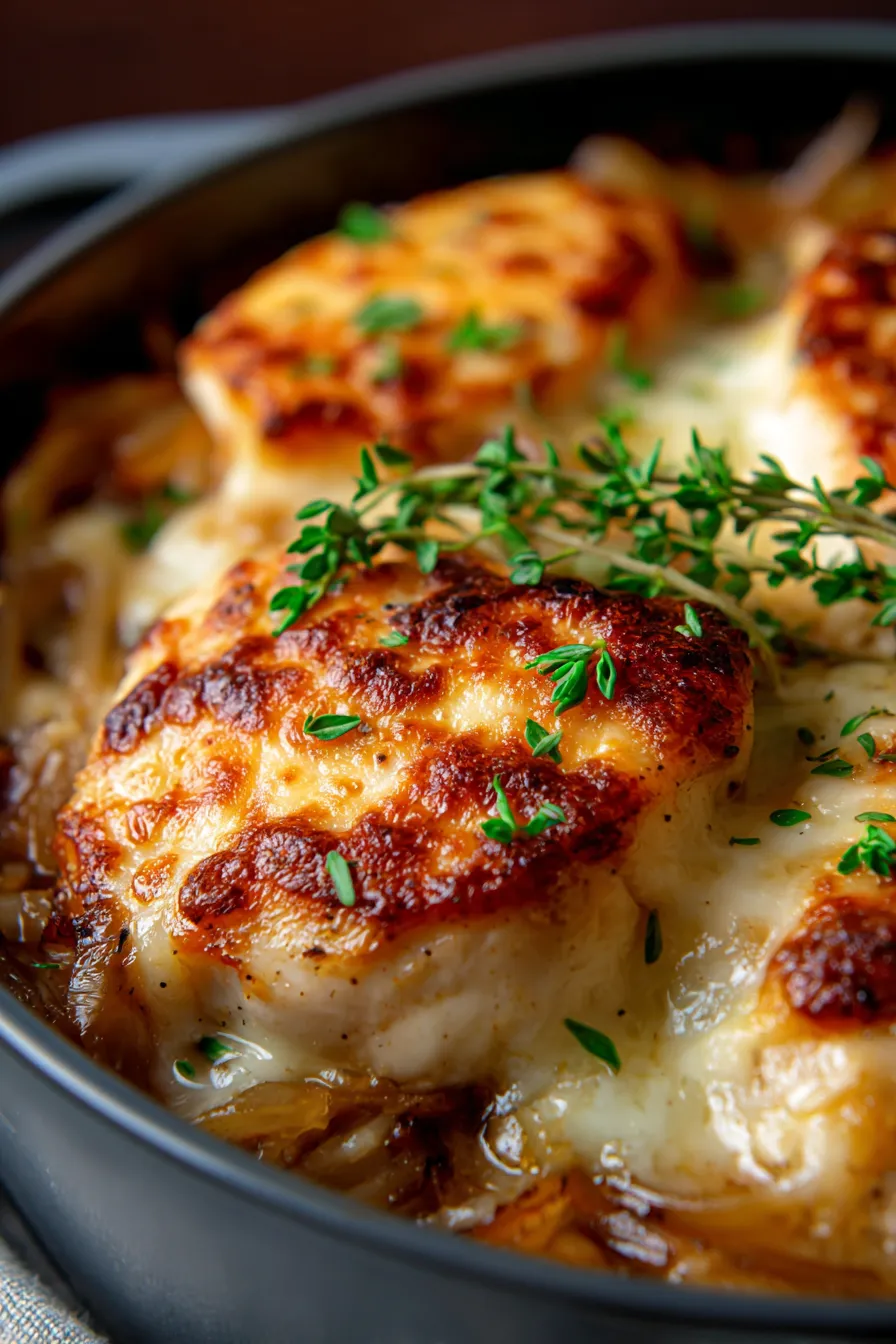 Cozy Crockpot French Onion Chicken Orzo Casserole Recipe