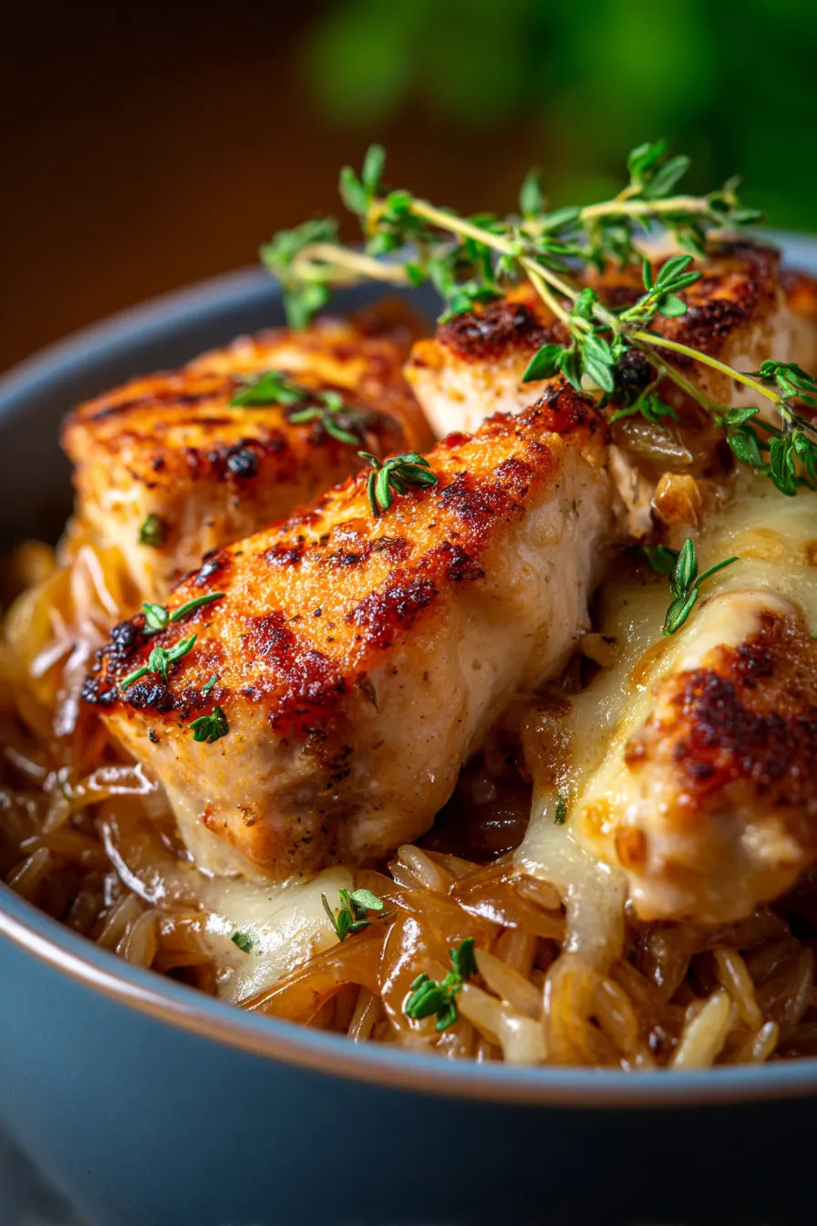 Crockpot French Onion Chicken with Orzo Casserole-slow-cooker-comfort
