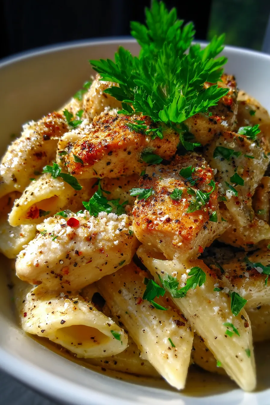 Creamy Crockpot Garlic Parmesan Chicken Pasta | Easy Dinner