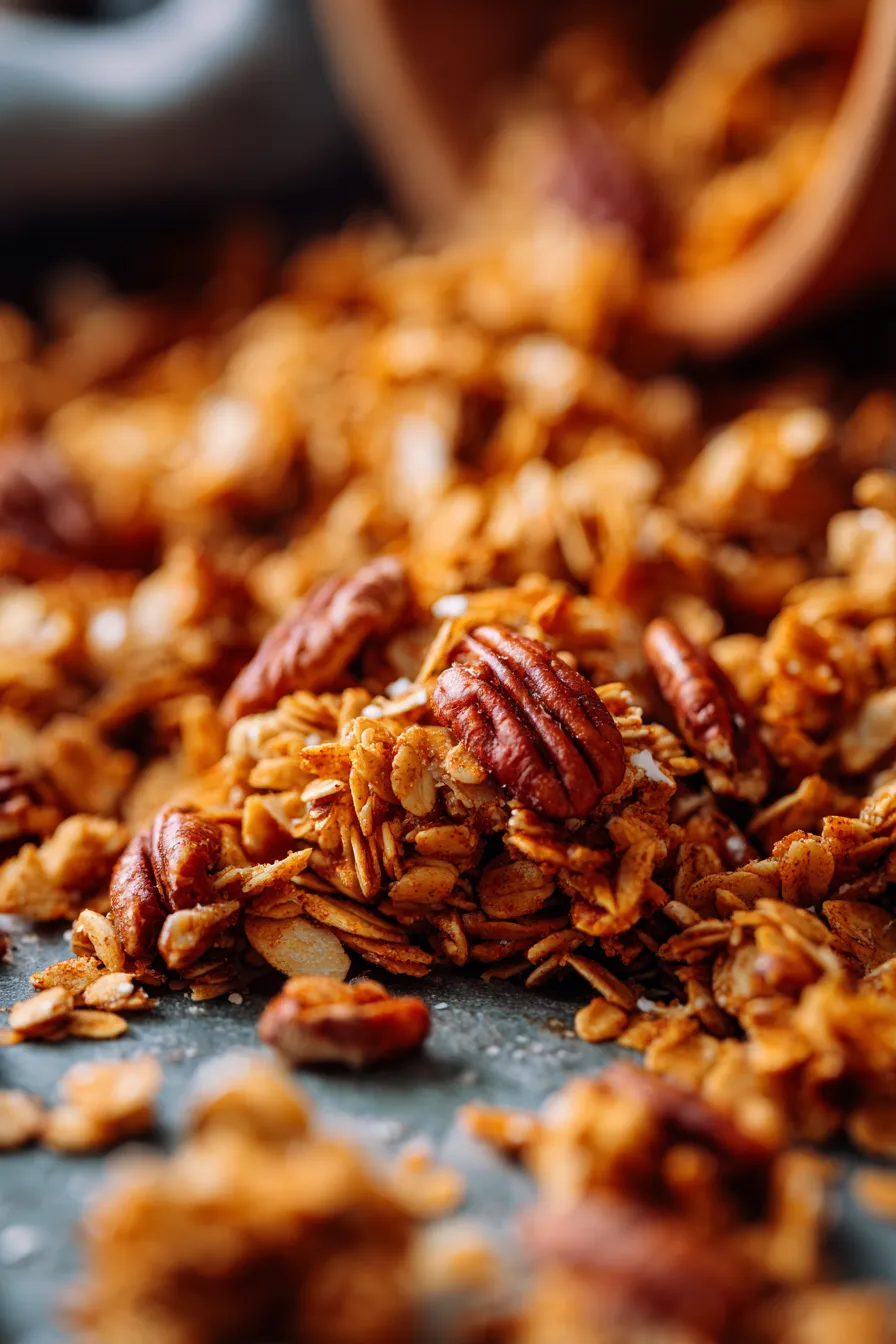 Crunchy granola texture closeup