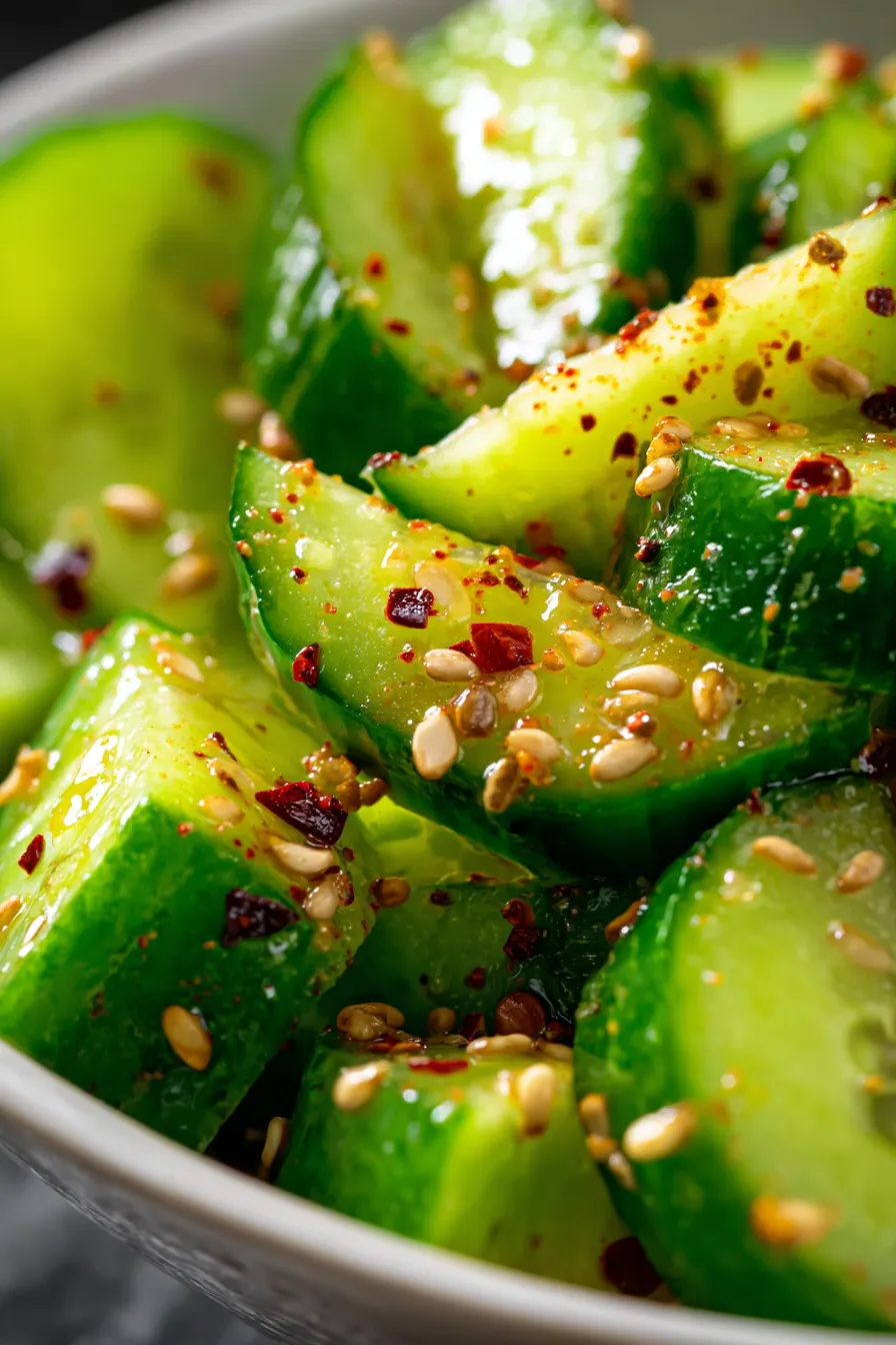 Easy Asian Cucumber Salad-smashed-texture-closeup