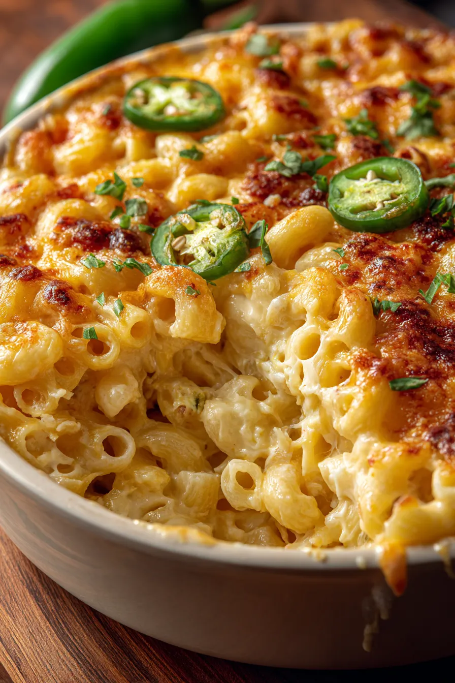 finished baked mac and cheese top view