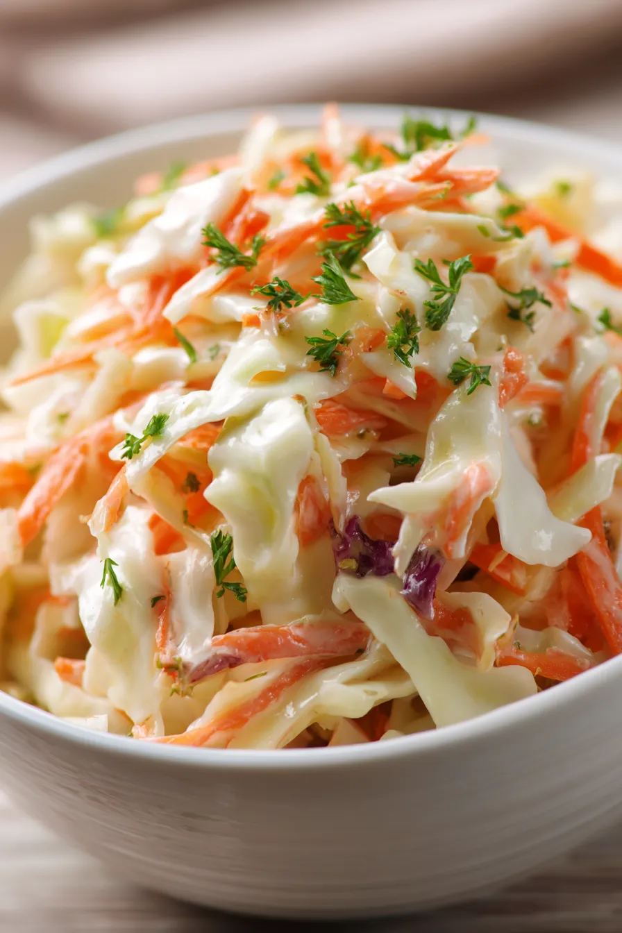 Fresh bright coleslaw overhead shot