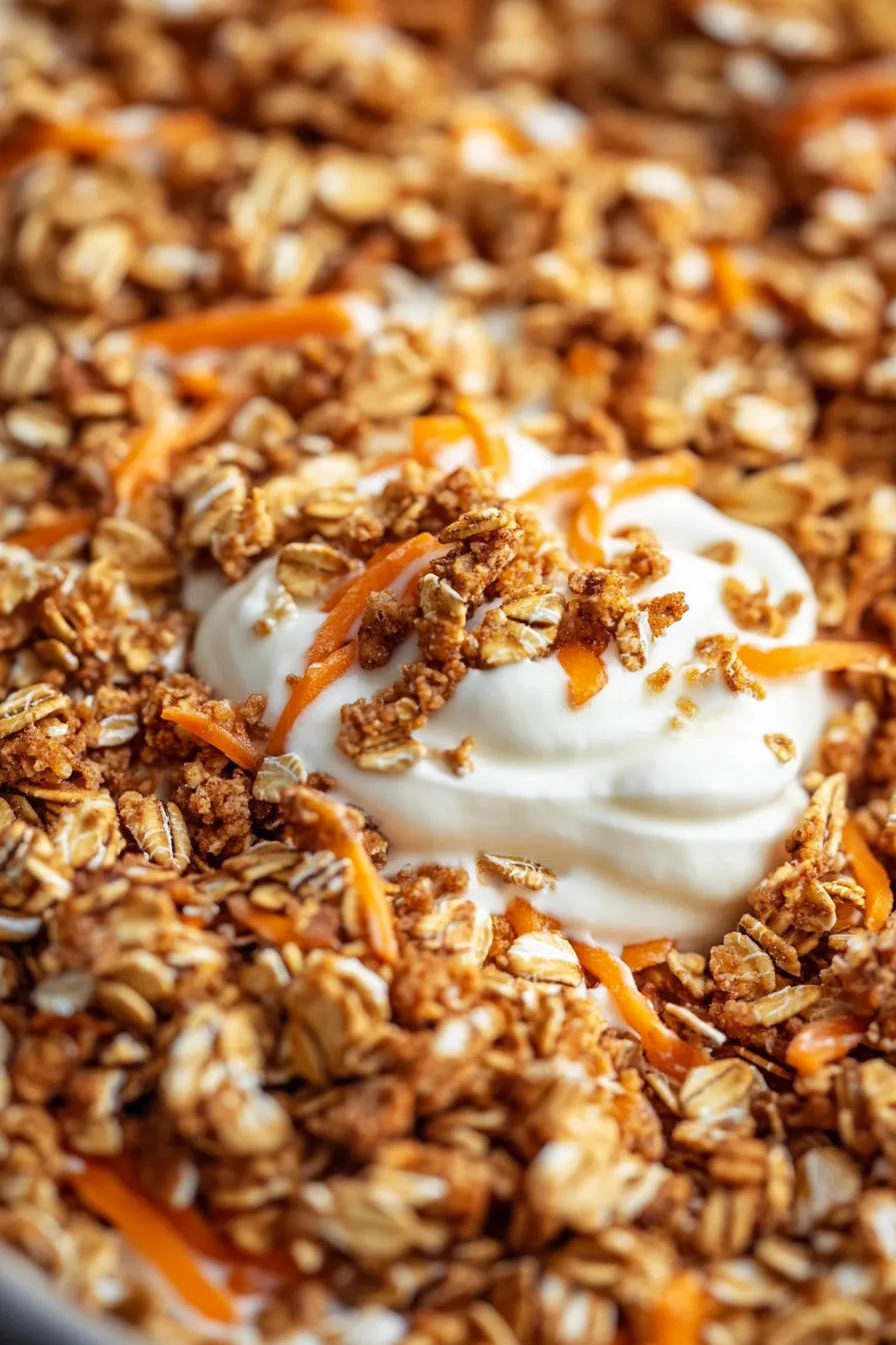 Granola baking on a sheet pan, golden brown, spices