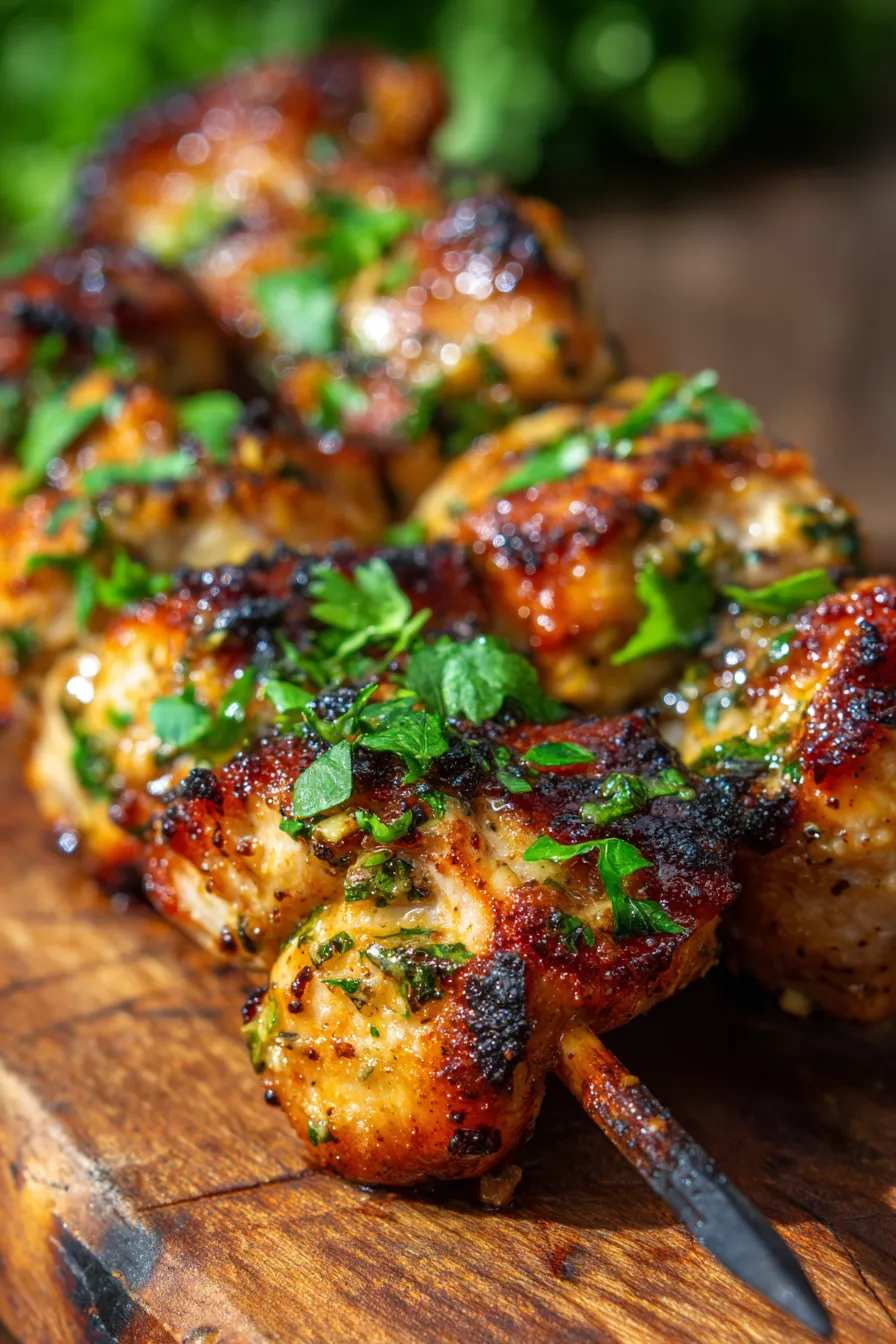Grilled Ranch Garlic Parmesan Chicken Skewers-charred-texture