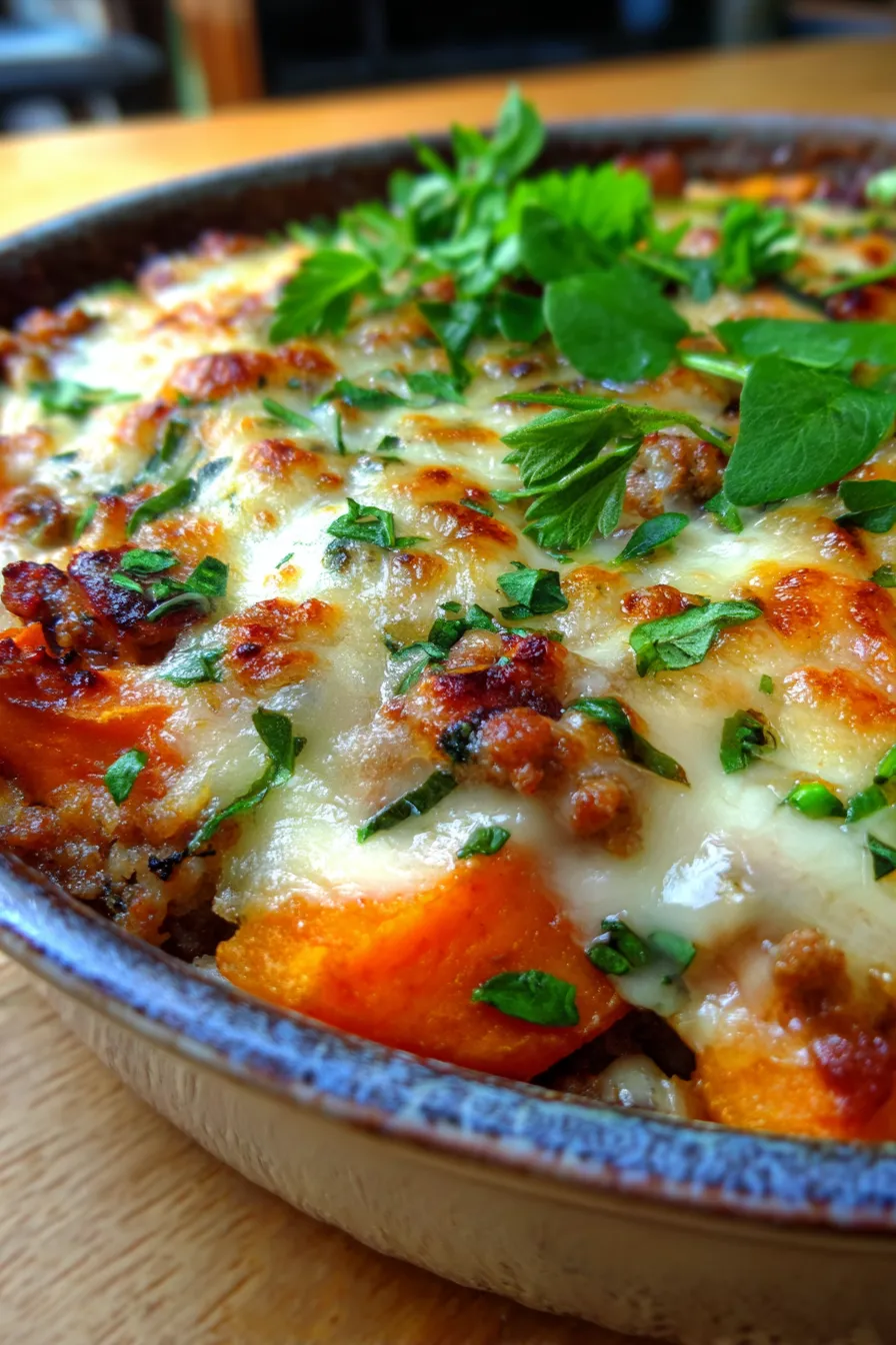Ground Turkey Sweet Potato Casserole-texture-closeup