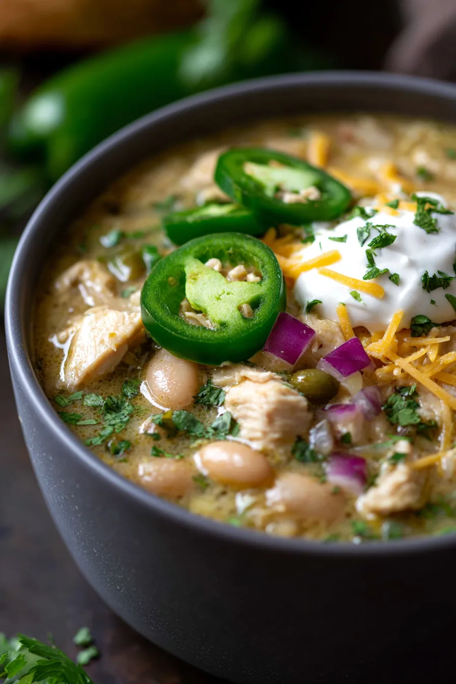 High Protein White Chicken Chili (Hearty & Comforting)-bowl-garnished