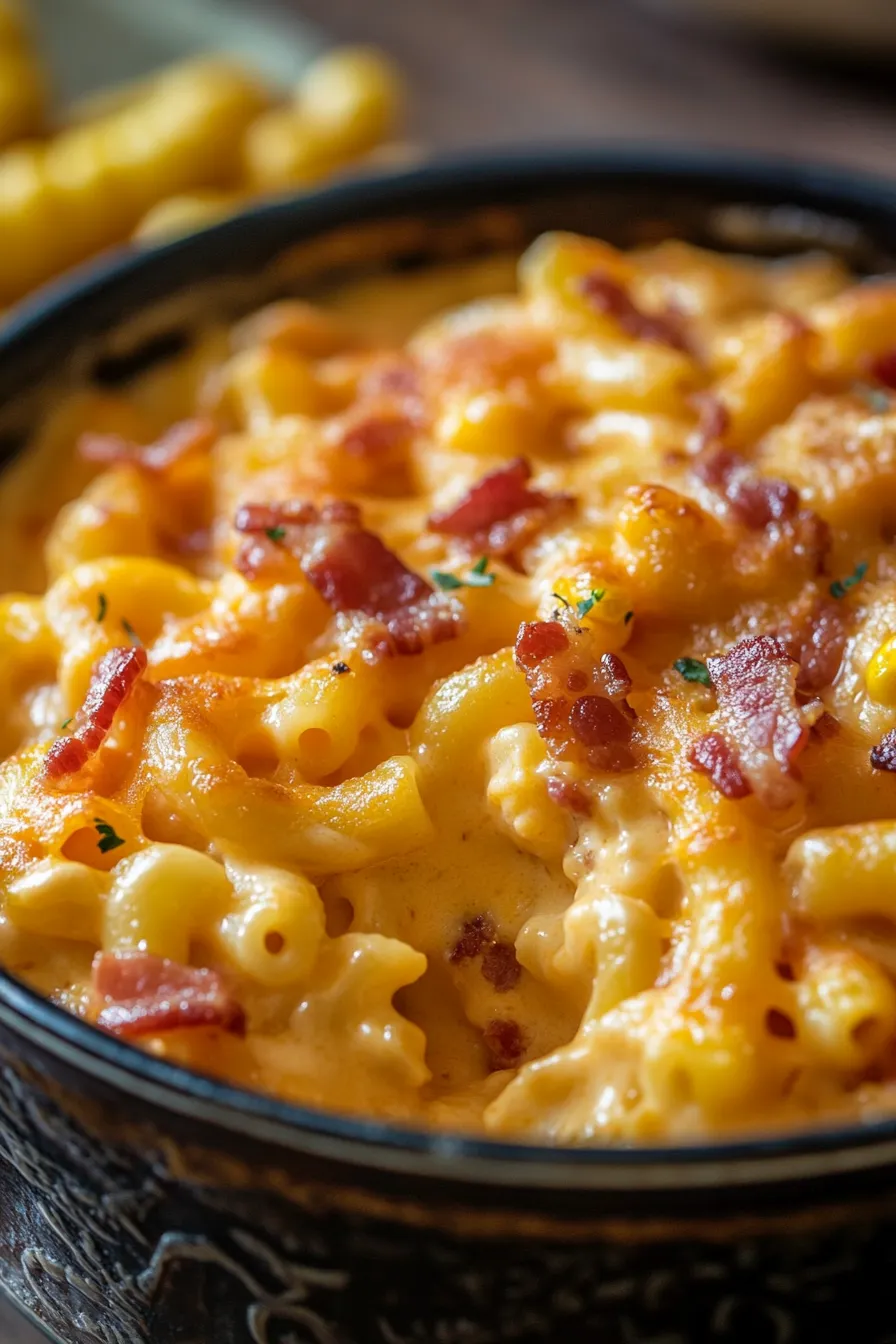 Mac and Cheese with Bacon & Sweet Corn-closeup-texture