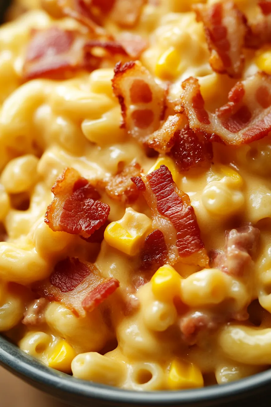 Mac and Cheese with Bacon & Sweet Corn-serving-spoon