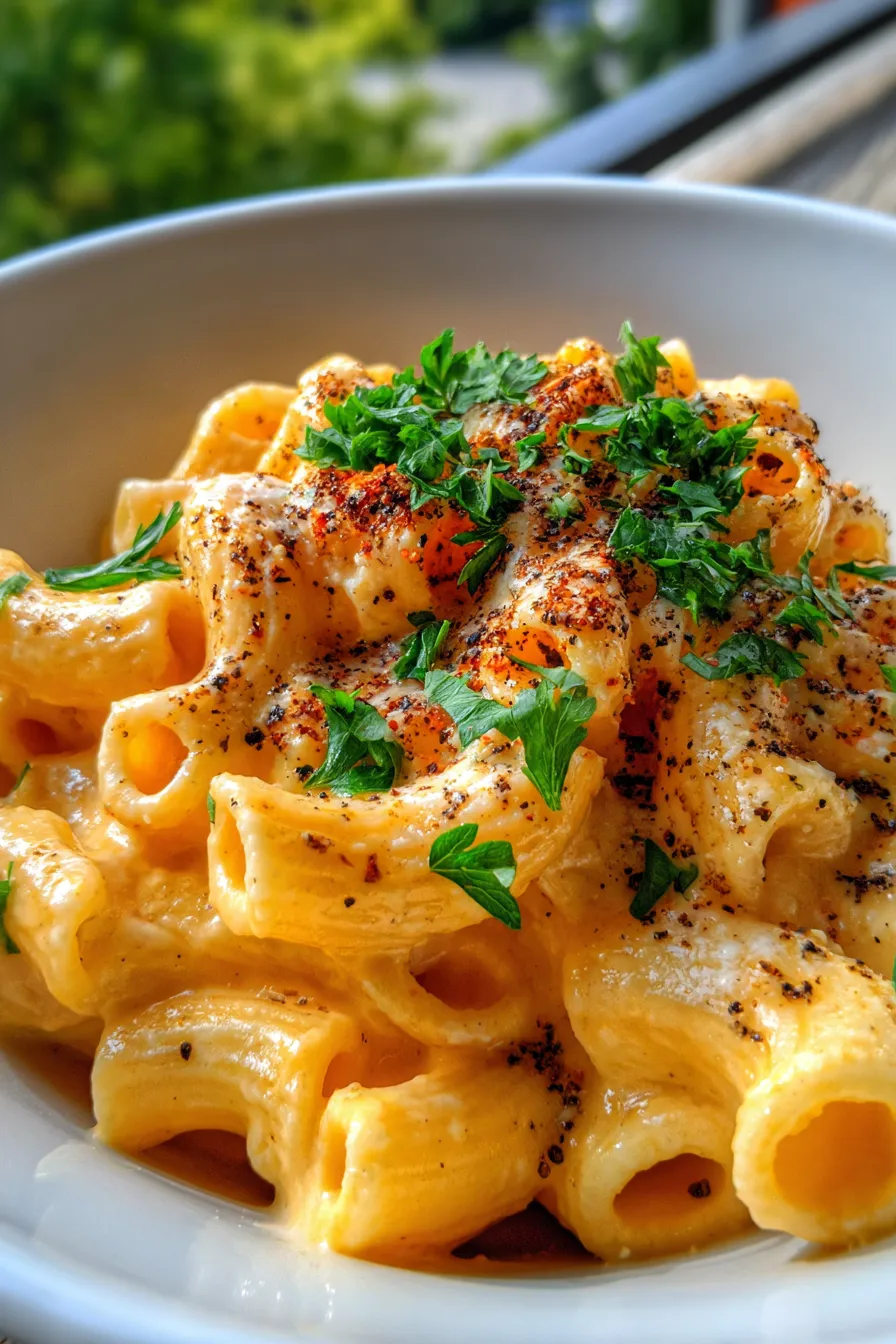 Mac and Cheese with Carrot Cream Sauce-garnished-fresh