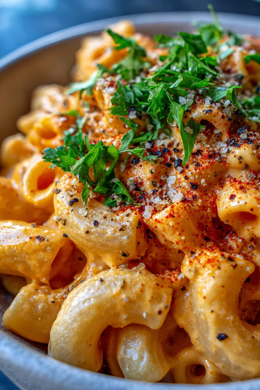 Mac and Cheese with Carrot Cream Sauce-overhead-pasta