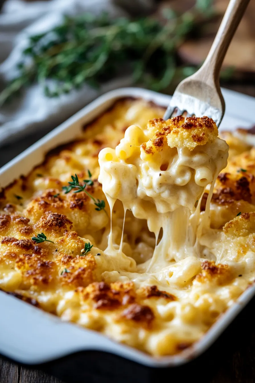Mac and Cheese with Crispy Cauliflower-closeup-texture