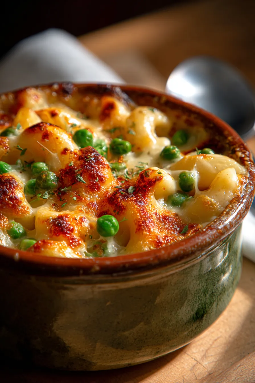 mac and cheese with green peas-serving-bowl