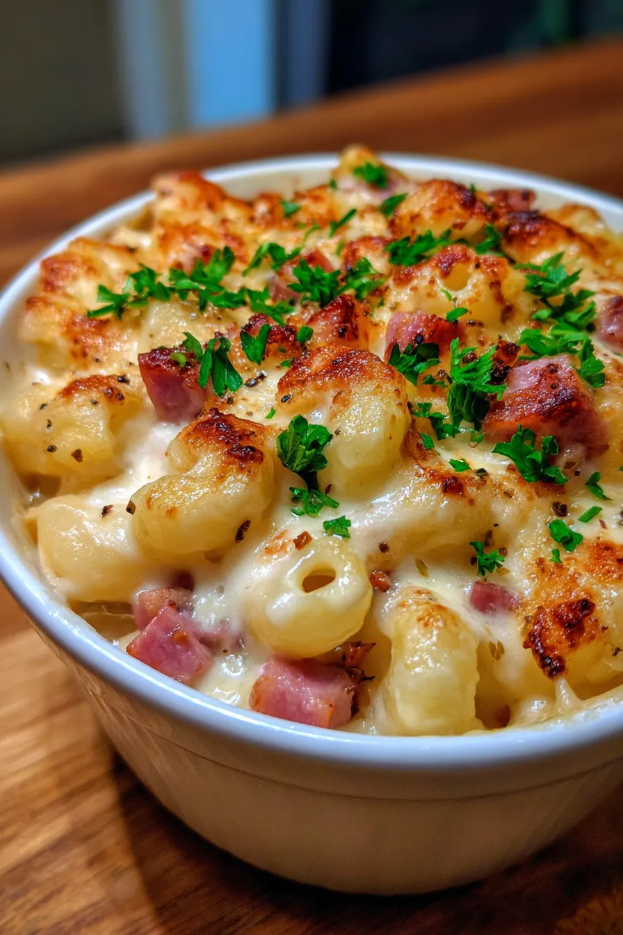 Mac and Cheese with Pineapple & Ham-serving-bowl