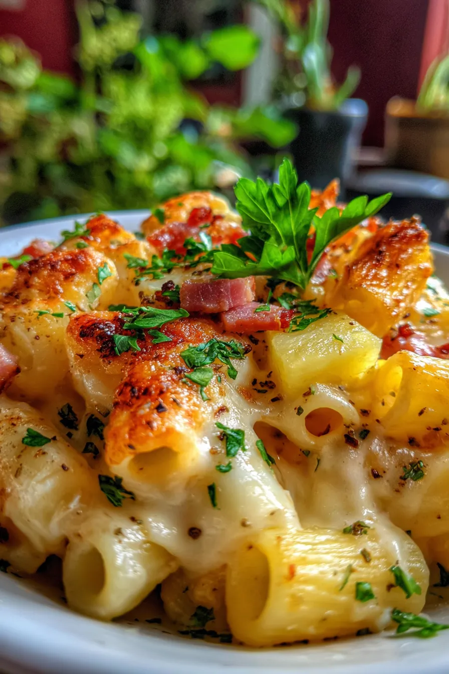 Mac and Cheese with Pineapple & Ham-texture-closeup