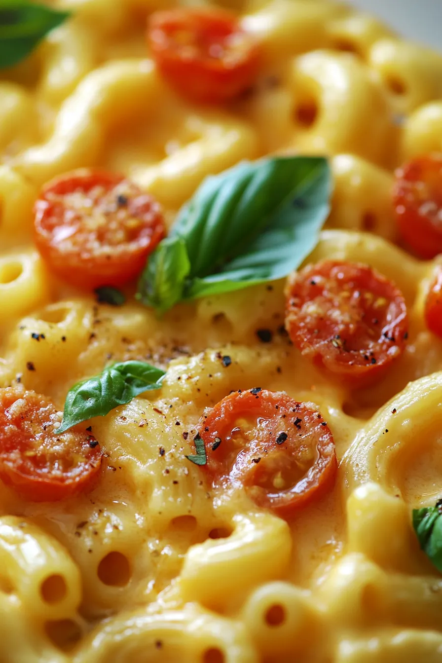 Mac and Cheese with Tomato Basil-fresh ingredients-vibrant