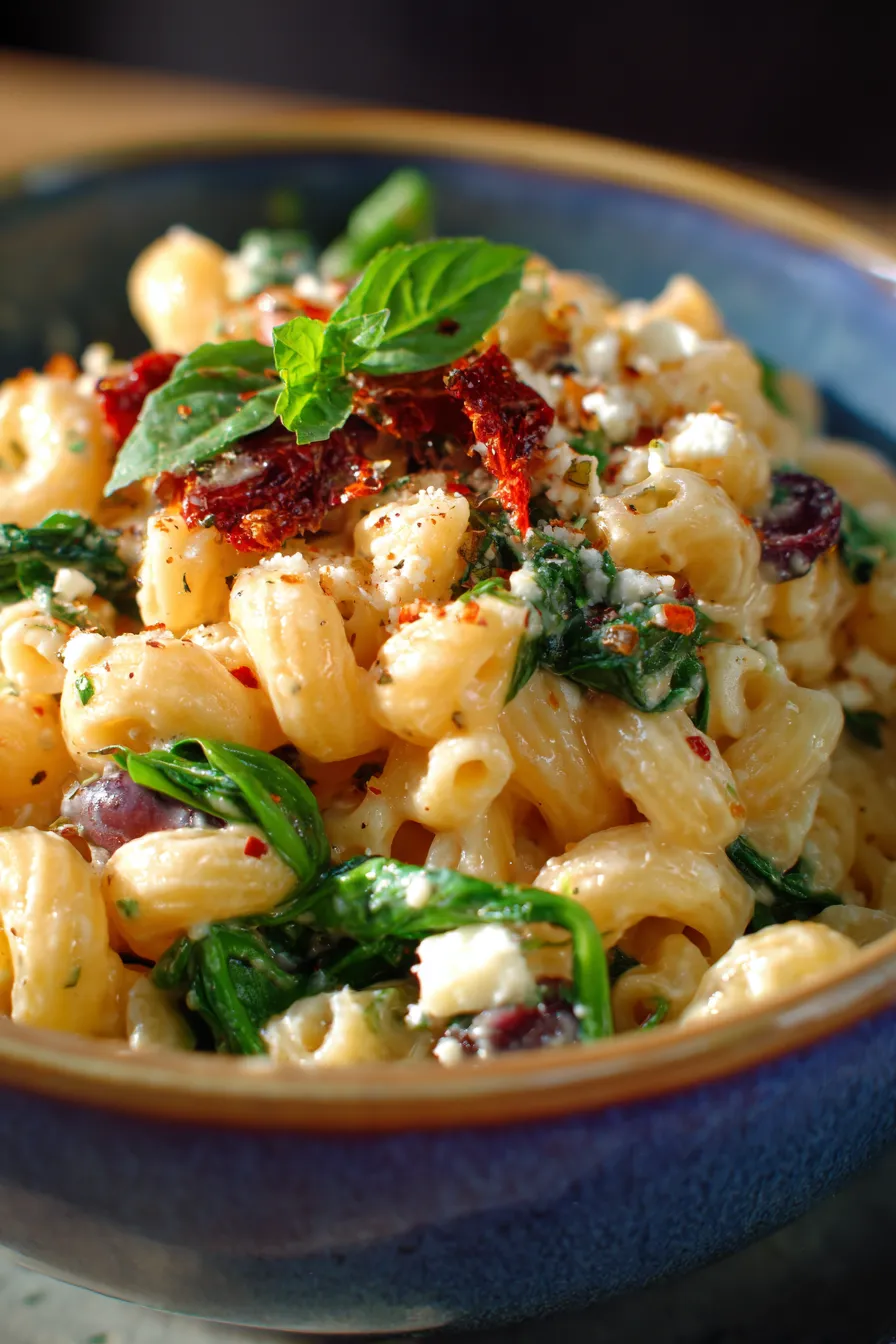 Mediterranean Mac and Cheese baked dish garnish