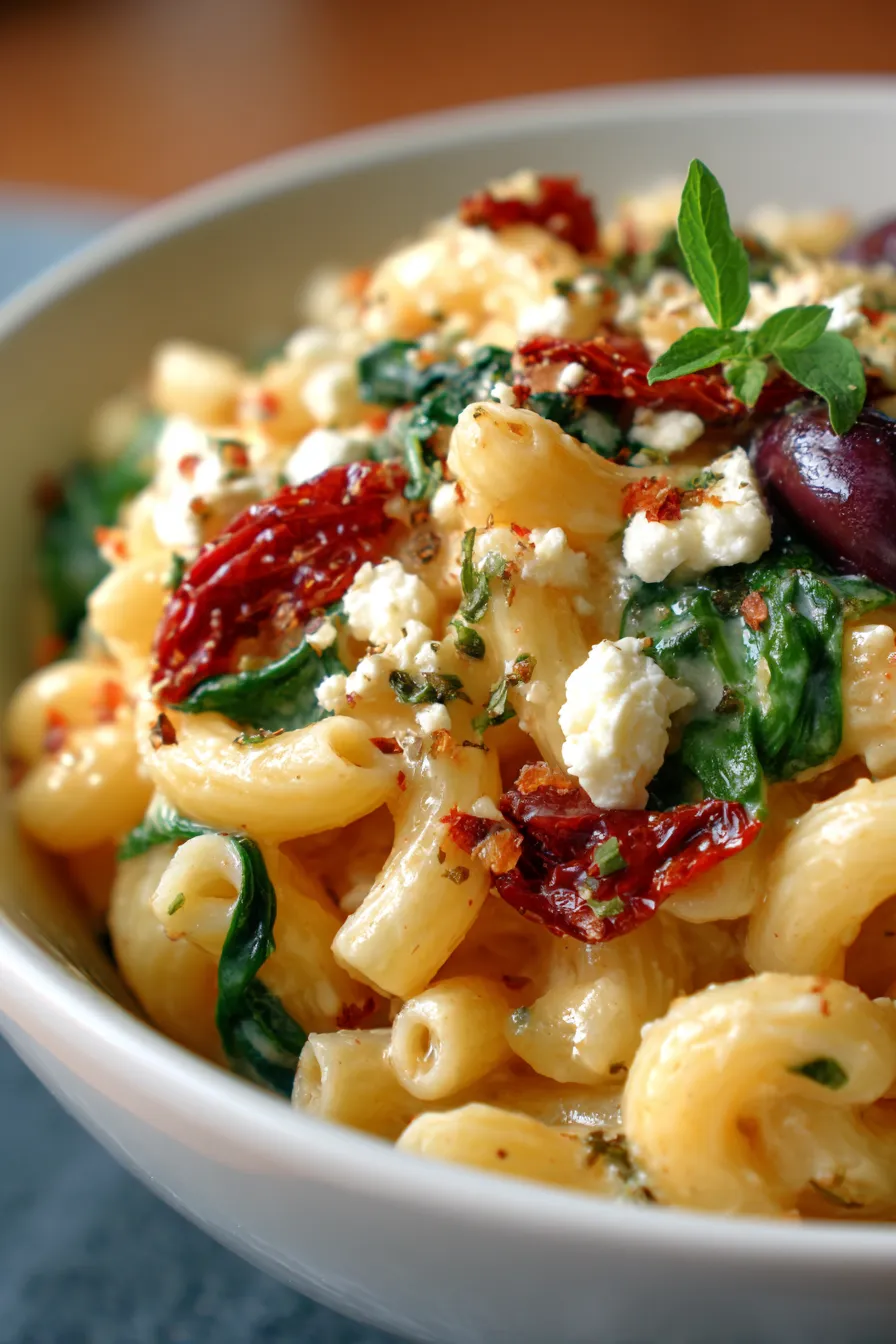 Mediterranean Mac and Cheese ingredients prep