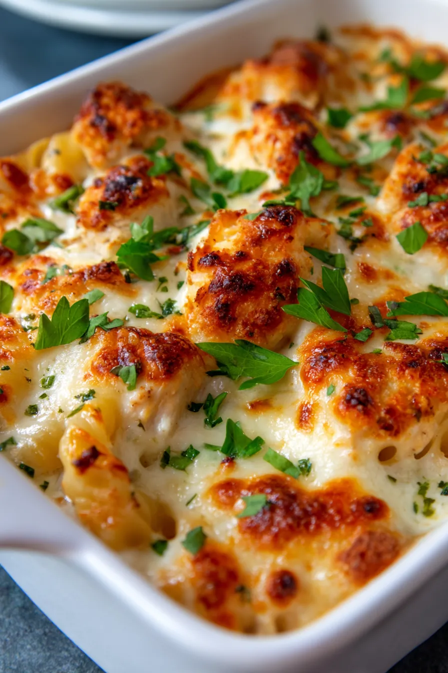Million Dollar Chicken Casserole-creamy texture-closeup