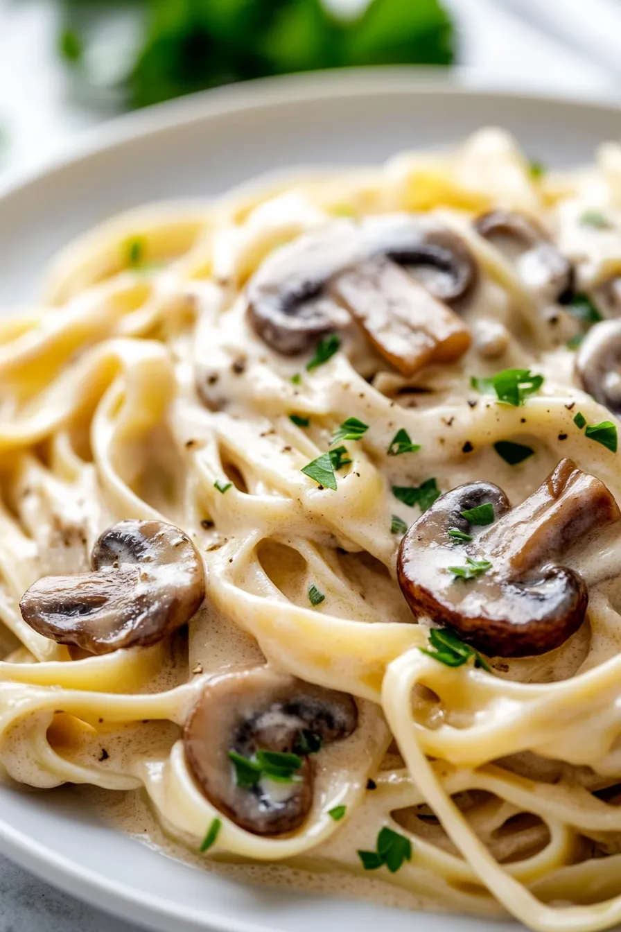 Mushroom Alfredo with Truffle Style Flavor-creamy-closeup