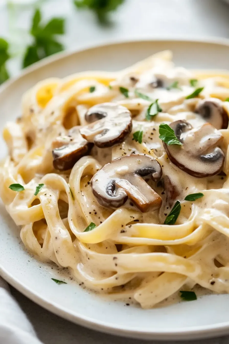 Mushroom Alfredo with Truffle Style Flavor-garnish-texture