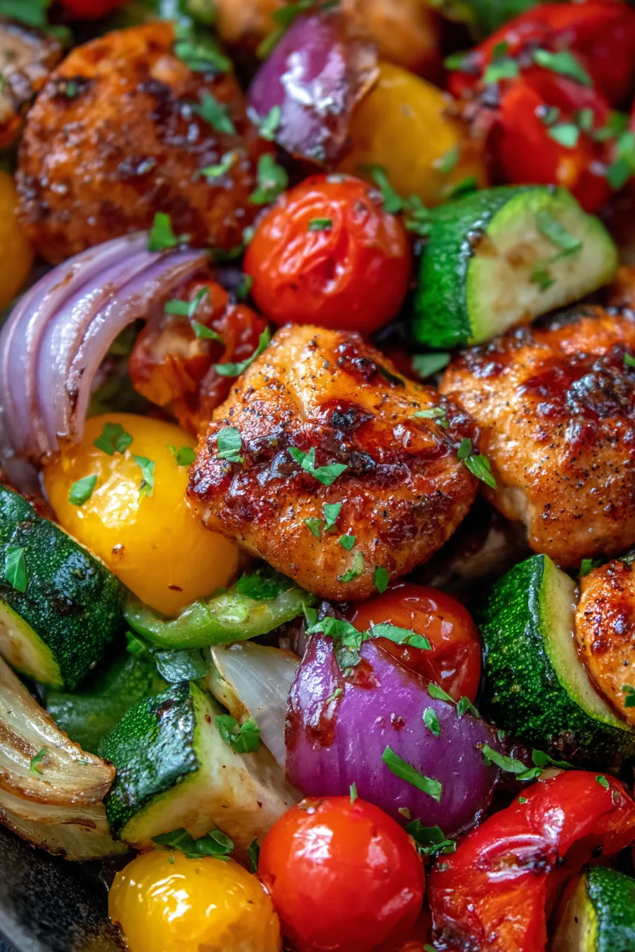One-Pan Balsamic Chicken with Roasted Vegetables-chicken texture-closeup
