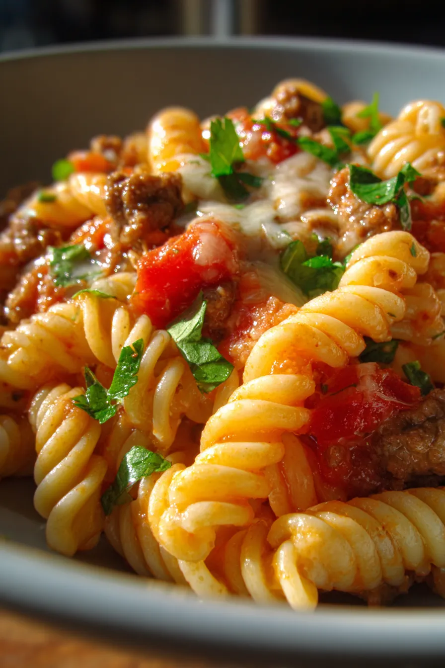 One Pot Taco Pasta (Quick & Family-Friendly Dinner)-creamy cheese-closeup