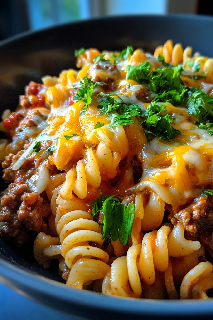One Pot Taco Pasta (Quick & Family-Friendly Dinner)-fresh cilantro-garnish