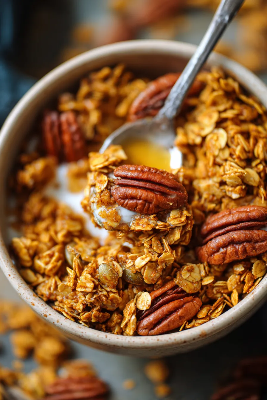Overhead shot Pumpkin Spice Granola bowl