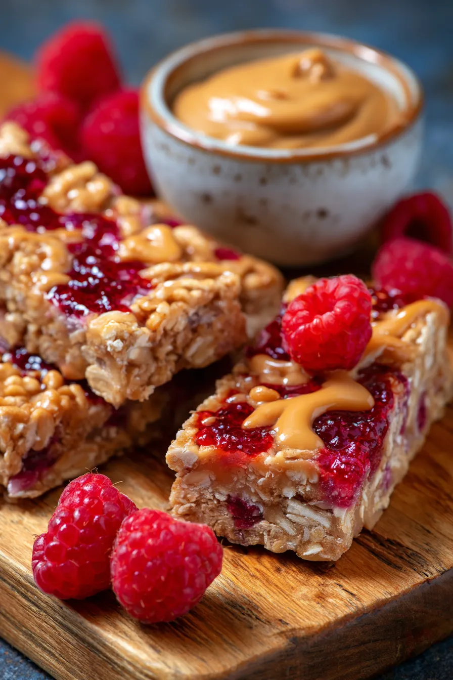 Peanut Butter & Jelly Granola Bars-stacked-with-fruit