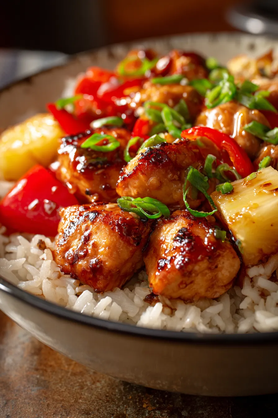 quick pineapple chicken dinner - plated