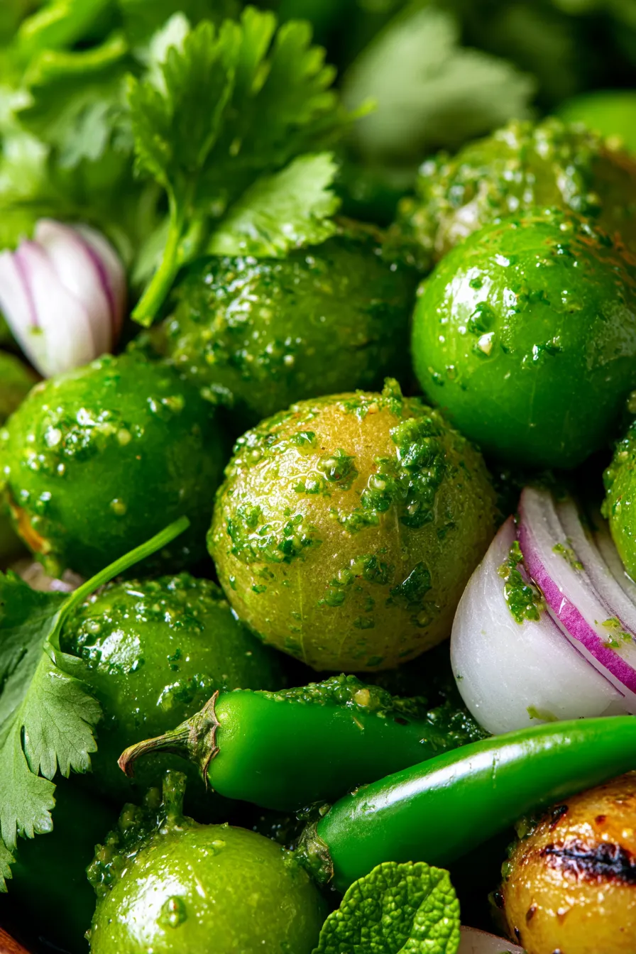 Salsa Verde with Roasted Tomatillos ingredients spread out