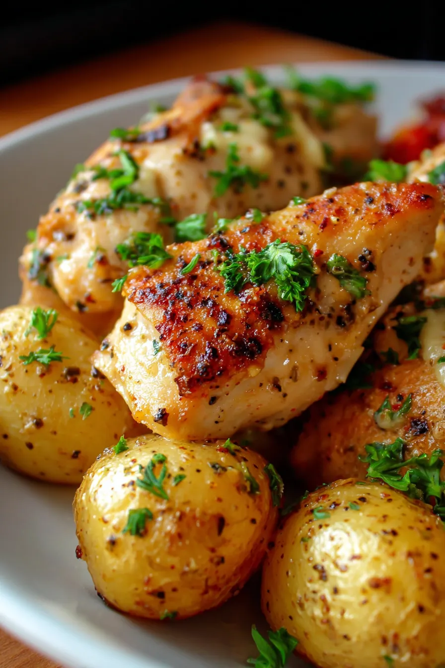 Slow Cooker Parmesan Garlic Chicken with Potatoes-closeup-texture