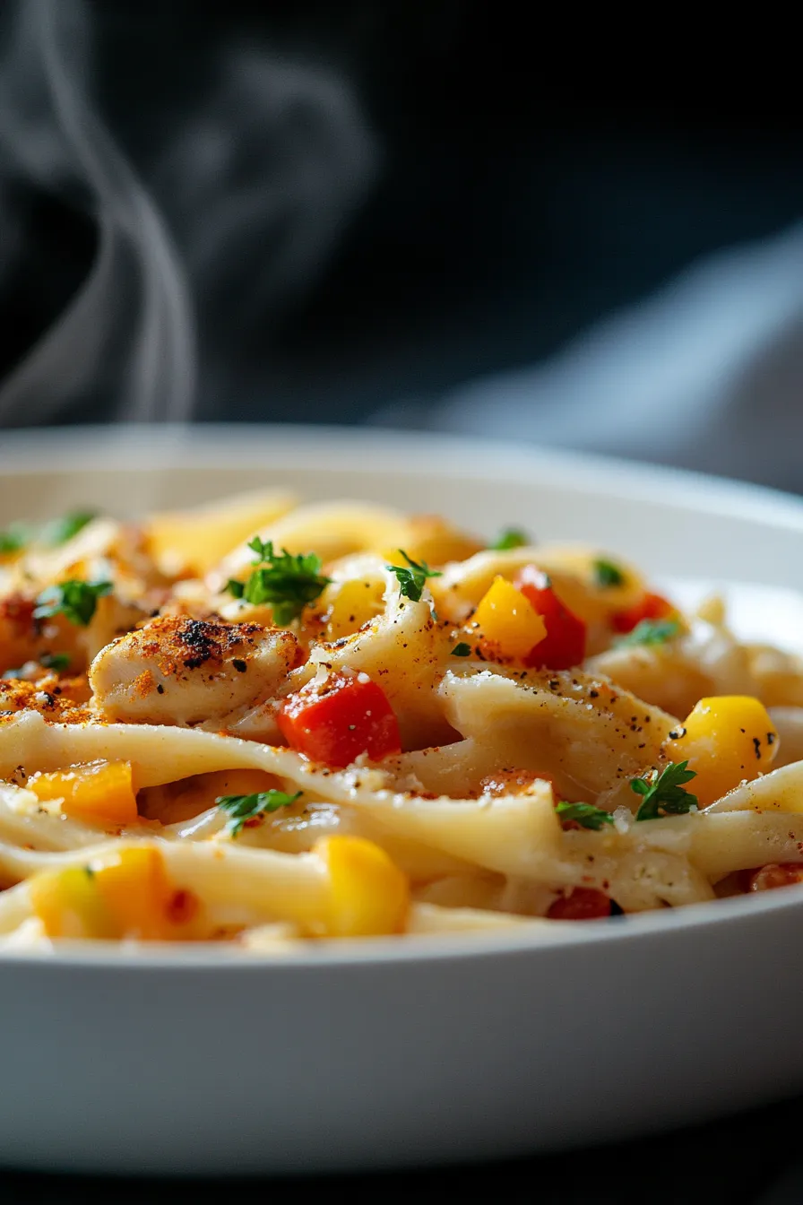 Spicy pasta with chicken-vibrant-colors