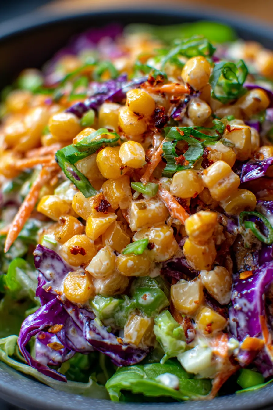 Sweet Corn & Coleslaw Salad-creamy-texture-closeup-bowl