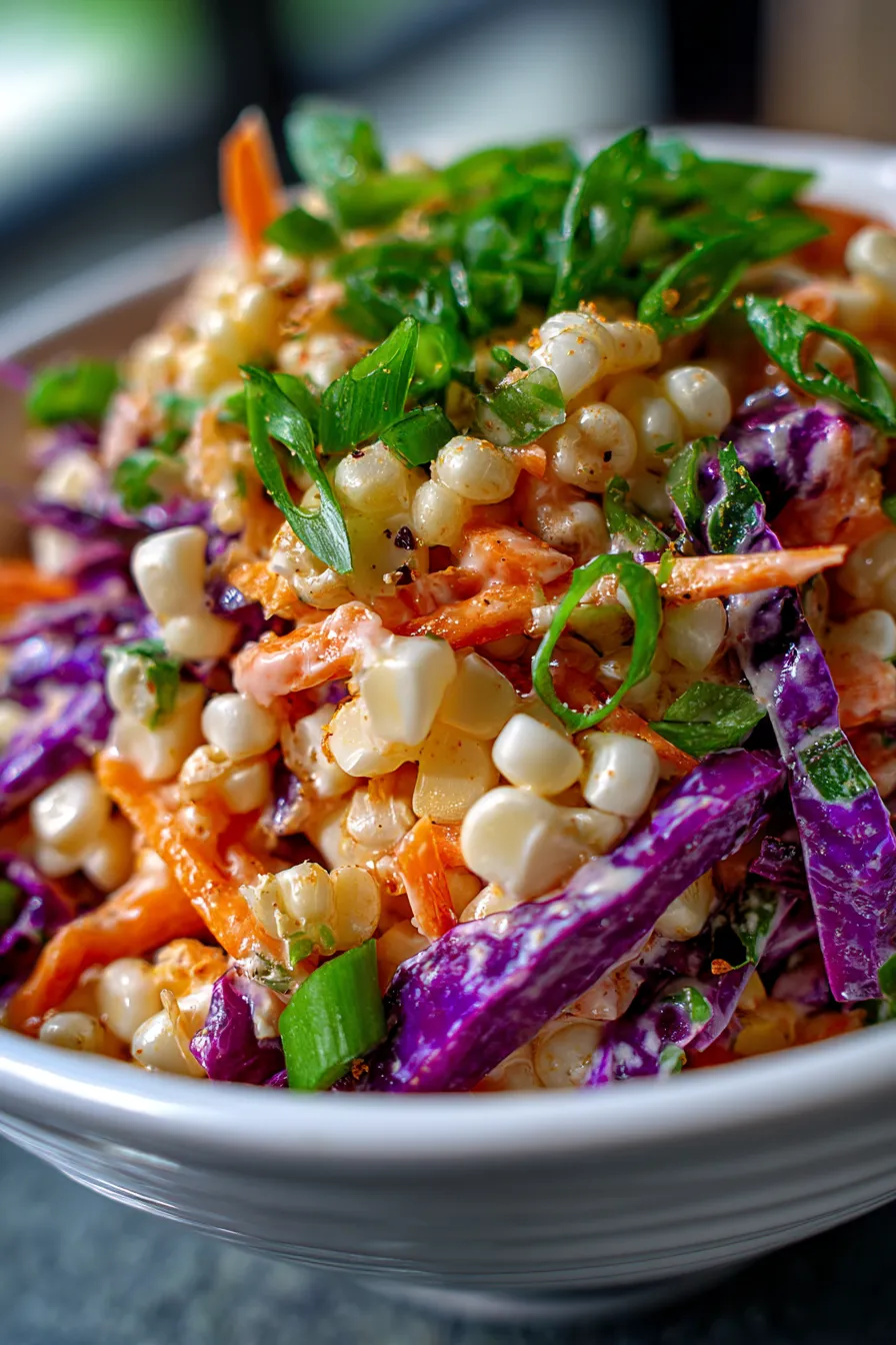 Sweet Corn & Coleslaw Salad-served-bbq-table-outdoor