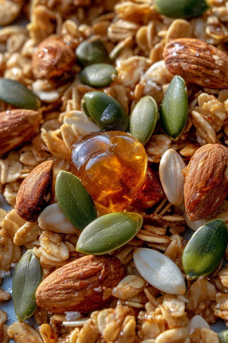 Tahini Honey Granola with milk bowl