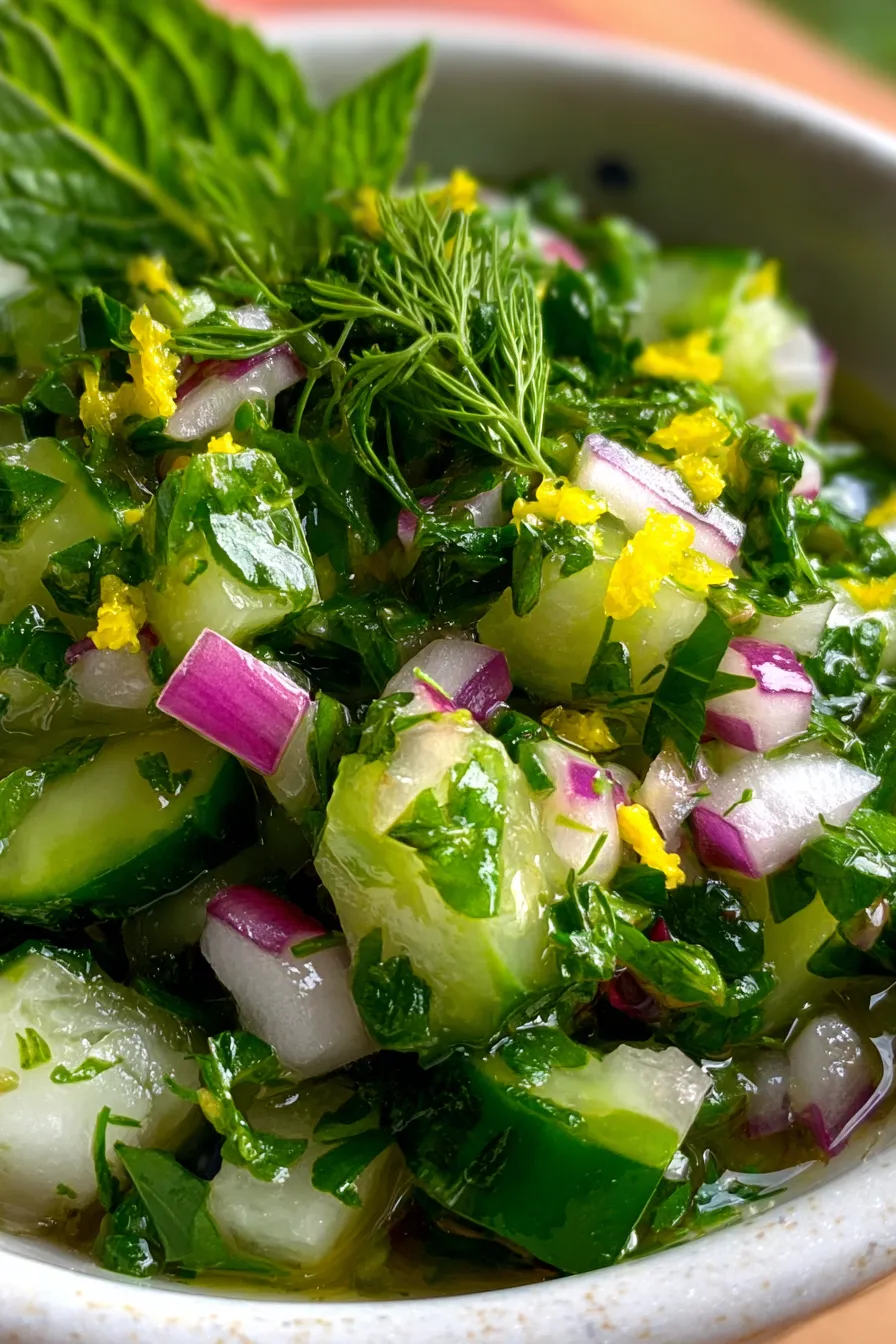 Zesty Lemon Herb Salsa spoon dipping into a bowl